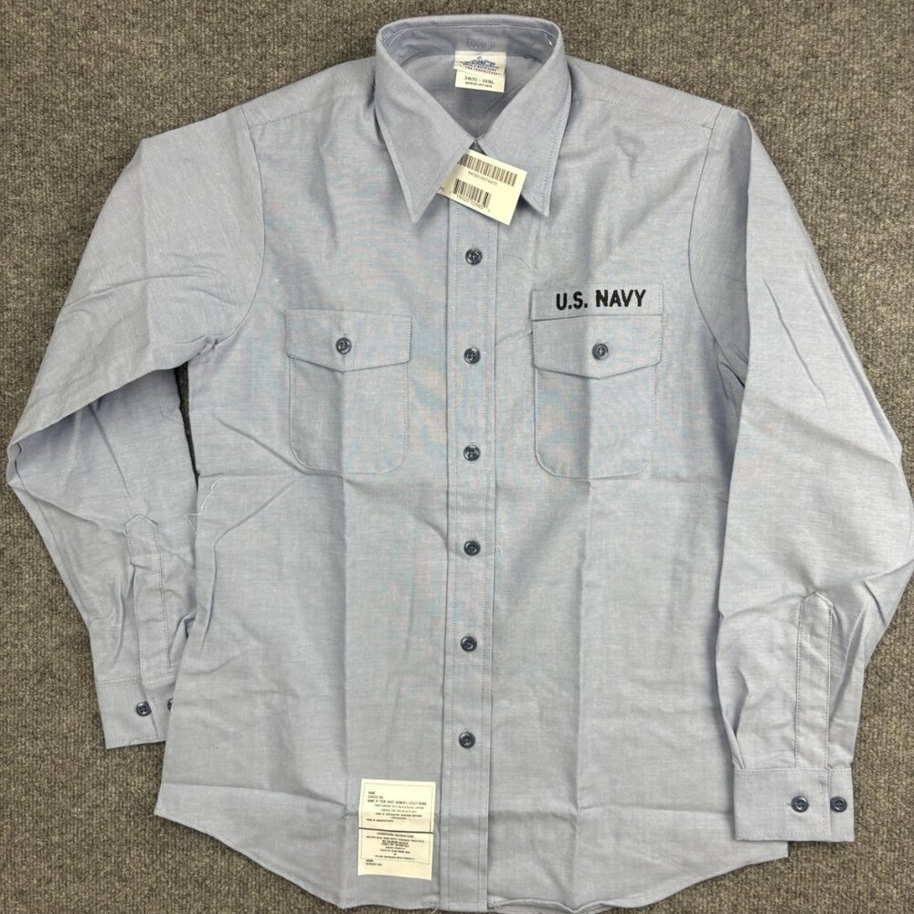 US Navy Utility Work Shirt Womens 34S Blue Long Sleeve Uniform DSCP Quarterdeck